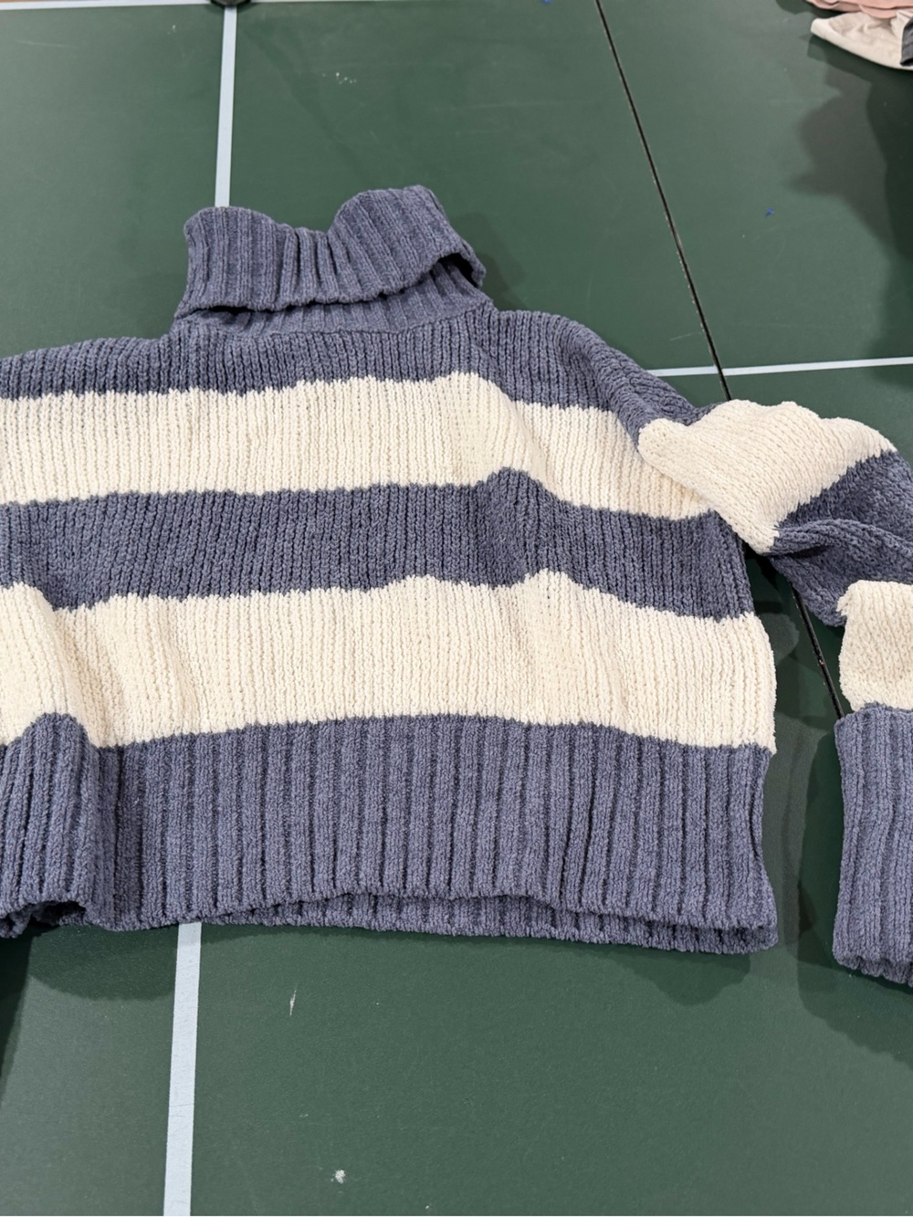 Pink Rose Striped Cowl Neck Sweater in Gray & Cream
